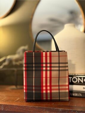 100% Authentic Burberry Red Black Nova Check Mini Shopper Tote